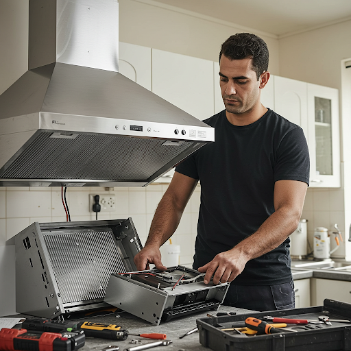 فني صيانة شفاطات بوش المُعتمد يُجري إصلاحًا دقيقًا باستخدام قطع غيار أصلية وأدوات احترافية، مع ظهور رقم الخط الساخن بوش 19224 لطلب خدمة صيانة فورية في جميع أنحاء مصر.